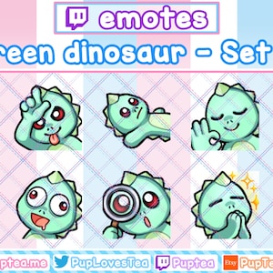 6x Cute Green Dinosaur Emotes Pack for Twitch Youtube and Discord | Set 9