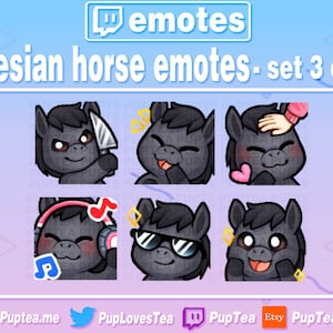 6x Cute Black Horse / Friesian Horse Pack for Twitch Youtube and Discord | Set 3