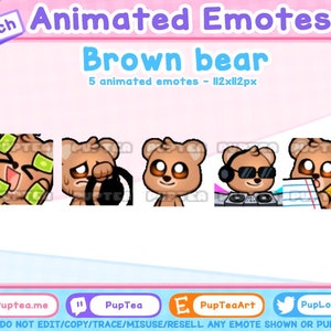 5x ANIMATED Brown Bear Emotes Pack | Animated Twitch and Discord Emotes | Set #2