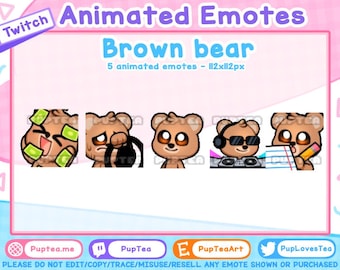 5x ANIMATED Brown Bear Emotes Pack | Animated Twitch and Discord Emotes | Set #2