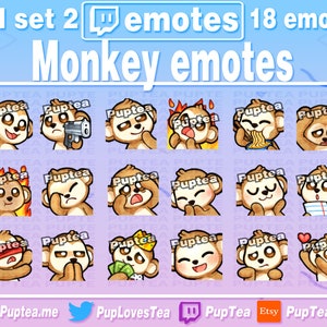 18x Cute Monkey Emotes Pack for Twitch Youtube and Discord | Full set 2
