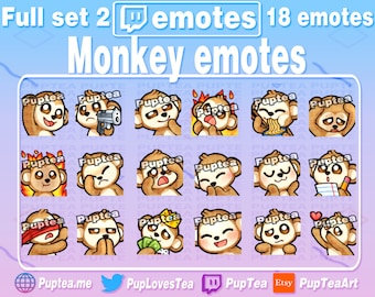 18x Cute Monkey Emotes Pack for Twitch Youtube and Discord | Full set 2