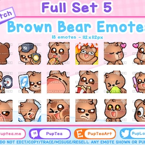18x Cute Brown Bear Emotes Pack for Twitch Youtube and Discord | Full set 5