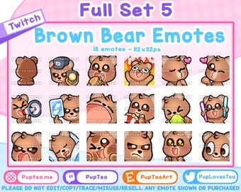 18x Braunbär Emotes Pack für Twitch Youtube und Discord | Vollständiges Set 5