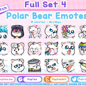 18x Cute Polar Bear Emotes Pack for Twitch Youtube and Discord | Full set 4