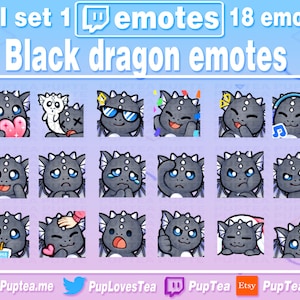 18x Cute Grey / Black Dragon Emotes Pack for Twitch Youtube and Discord | Full Set 1