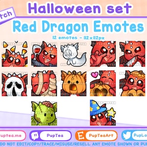 12x Cute Halloween Red Dragon Emotes Pack for Twitch Youtube and Discord | Holiday set