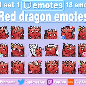 18 x Cute Red Dragon-emotespakket voor Twitch Youtube en Discord | Volledige set 1