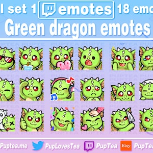 18x Cute Green Dragon Emotes Pack for Twitch Youtube and Discord | Full Set 1