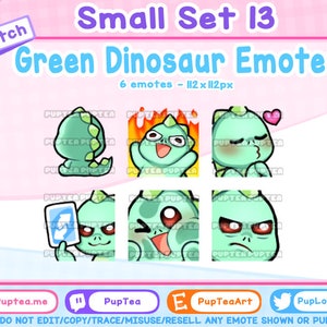 6x Cute Green Dinosaur Emotes Pack for Twitch Youtube and Discord | Set 13