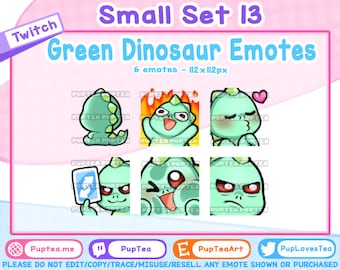 Paquete de 6 emoticonos de dinosaurios verdes adorables para Twitch, YouTube y Discord / Conjunto 13