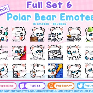 18x Cute Polar Bear Emotes Pack for Twitch Youtube and Discord | Full set 6
