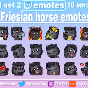 18x Cute Black Horse / Friesian Horse Emotes Pack for Twitch Youtube and Discord | Full set 2