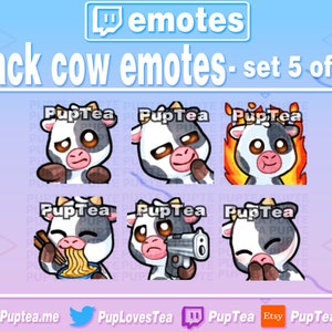 6x Cute Black Cow Emotes Pack for Twitch Youtube and Discord | Set 5