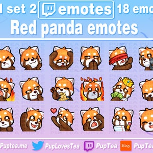 Paquete de 18 emoticones de panda rojo para Twitch, YouTube y Discord (conjunto completo, 2 unidades)