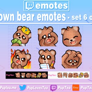 6x Cute Brown Bear Emotes Pack for Twitch Youtube and Discord | Set 6