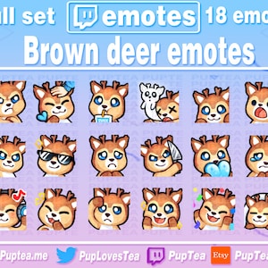 18x Cute Brown Deer Emotes Pack for Twitch Youtube and Discord | Full Set 1