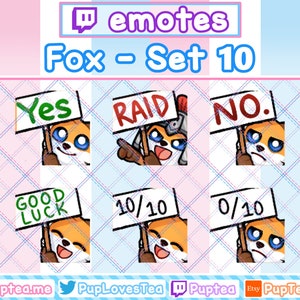 6x Cute Fox Emotes Pack for Twitch Youtube and Discord | Set 10