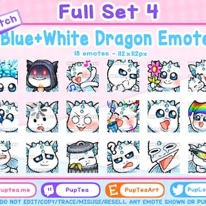 18x Cute Blue and White Dragon Emotes Pack for Twitch Youtube and Discord | Full set 4