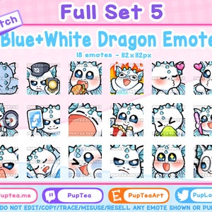 18x Cute Blue and White Dragon Emotes Pack for Twitch Youtube and Discord | Full set 5