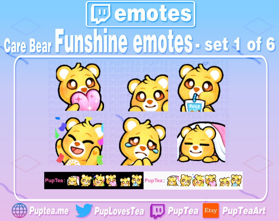 6x Cute Yellow Bear / Funshine Care Bear Emotes Pack for Twitch Youtube ...