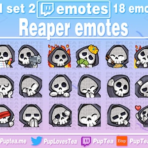 18x Cute Skeleton Grim Reaper Emotes Pack for Twitch Youtube and Discord | Full Set 2
