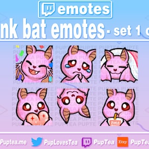 6x Cute Pink Bat Emotes Pack for Twitch Youtube and Discord | Set 1
