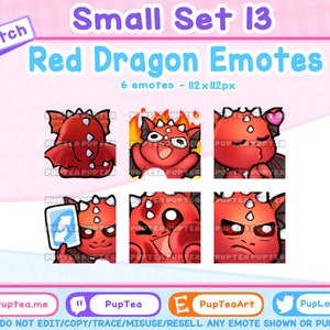 6x Cute Red Dragon Emotes Pack for Twitch Youtube and Discord | Set 13