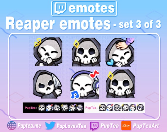 6x Cute Skeleton Grim Reaper Emotes Pack for Twitch and - Etsy