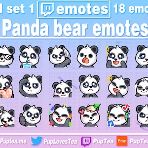 Paquete de 18 emoticones de oso panda para Twitch, YouTube y Discord (conjunto completo)