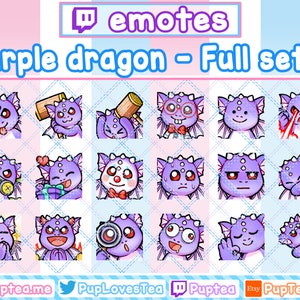 18x Cute Purple Dragon Emotes Pack for Twitch Youtube and Discord | Full set 3