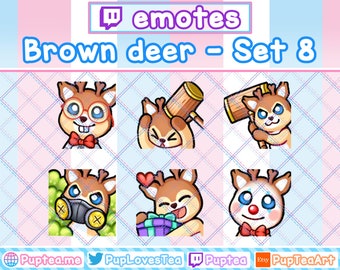 6x Cute Brown Deer Emotes Pack for Twitch Youtube and Discord | Set 8