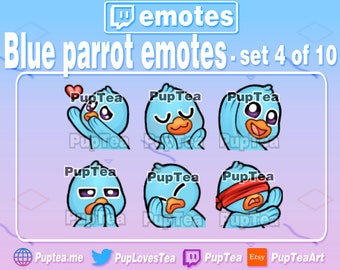6x Söta Blå Papegoja-Emotes-Paket för Twitch, Youtube och Discord | Set 4
