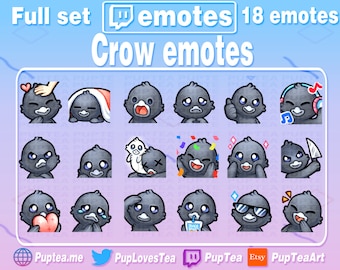 18x Pakiet emotikon Crow/Raven dla Twitch Youtube i Discord | Pełny zestaw 1