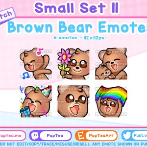 6x Cute Brown Bear Emotes Pack for Twitch Youtube and Discord | Set 11