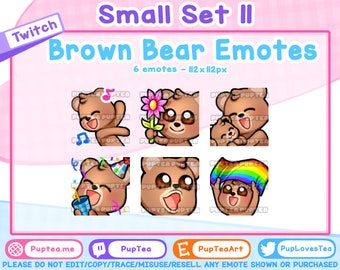 6x Braunbär Emotes Pack für Twitch Youtube und Discord | Set 11