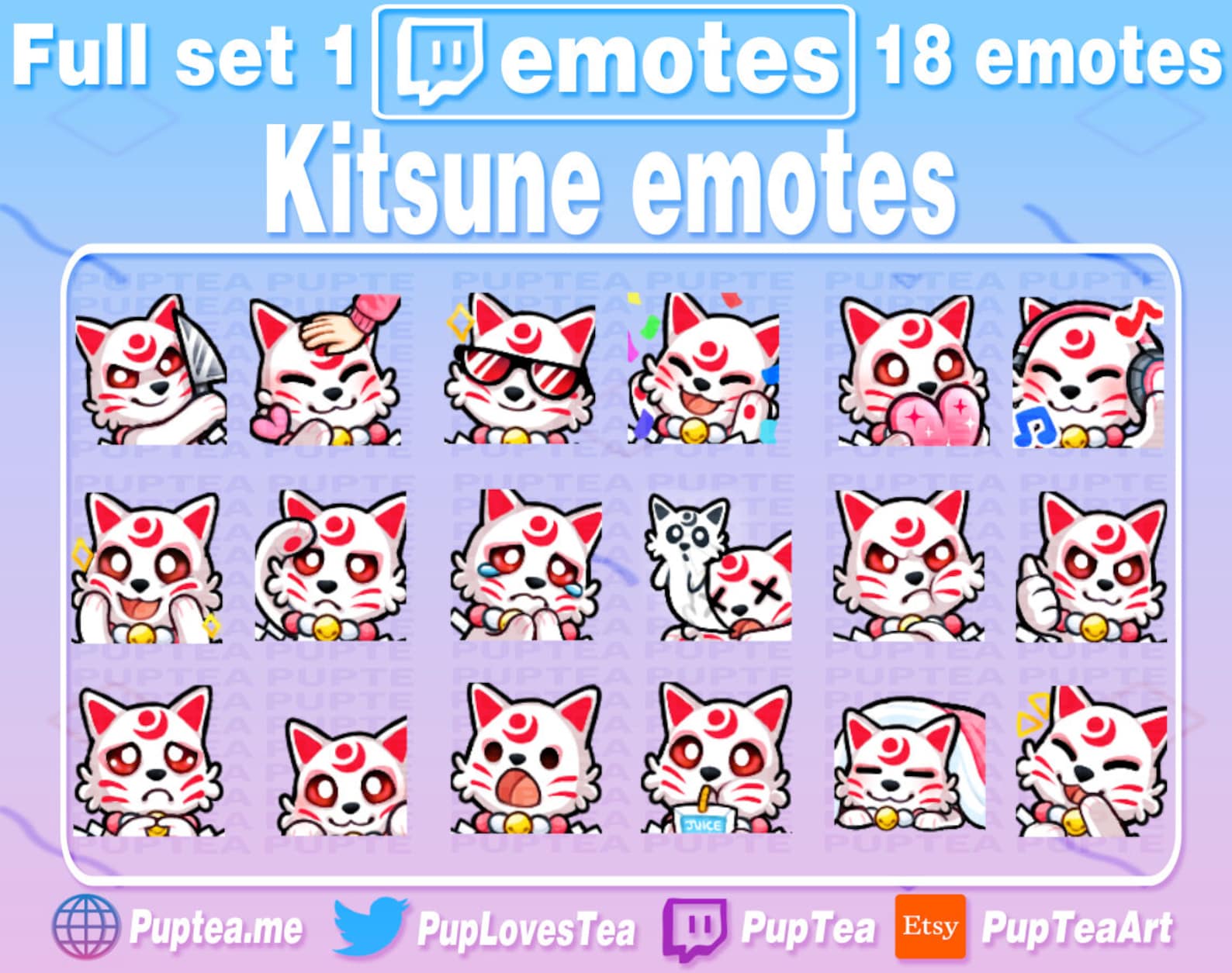 18x Cute Kitsune Emotes Pack for Twitch Youtube and Discord Etsy UK