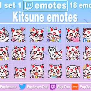 18x Cute Kitsune Emotes Pack for Twitch Youtube and Discord | Full Set 1