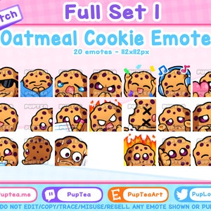 20x Cute Oatmeal Cookie Emotes Pack for Twitch Youtube and Discord | Full Set 1