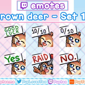 6x Cute Brown Deer Emotes Pack for Twitch Youtube and Discord | Set 10