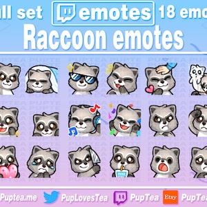 18x Cute Raccoon Pack for Twitch Youtube and Discord | Full Set 1