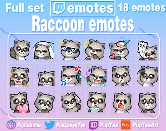 18x Cute Raccoon Pack for Twitch Youtube and Discord | Full Set 1