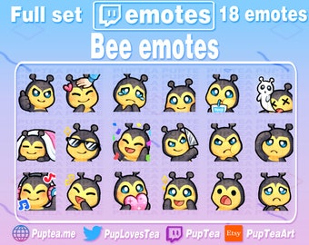 18x Cute Bee Emotes Pack for Twitch Youtube and Discord | Full Set 1