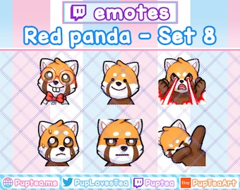 Pacote com 6 emotes fofos de panda-vermelho para Twitch, YouTube e Discord | Conjunto 8