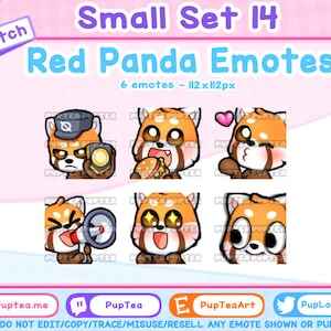 Paquete de 6 emoticones de panda rojo para Twitch, YouTube y Discord (set 14)
