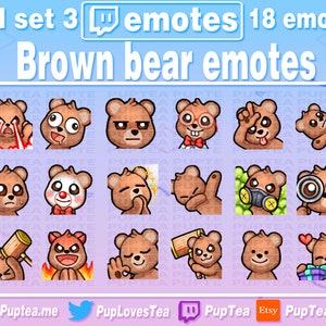 18x Cute Brown Bear Emotes Pack for Twitch Youtube and Discord | Full set 3