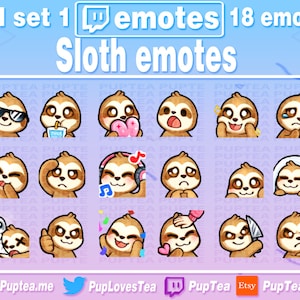 18x Cute Sloth Emotes Pack for Twitch Youtube and Discord | Full Set 1