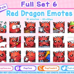 18x Cute Red Dragon Emotes Pack for Twitch Youtube and Discord | Full set 6