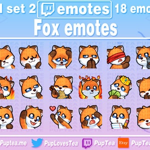 18x Cute Fox Emotes Pack for Twitch Youtube and Discord | Full set 2