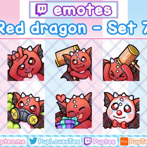 6x Cute Red Dragon Emotes Pack for Twitch Youtube and Discord | Set 7